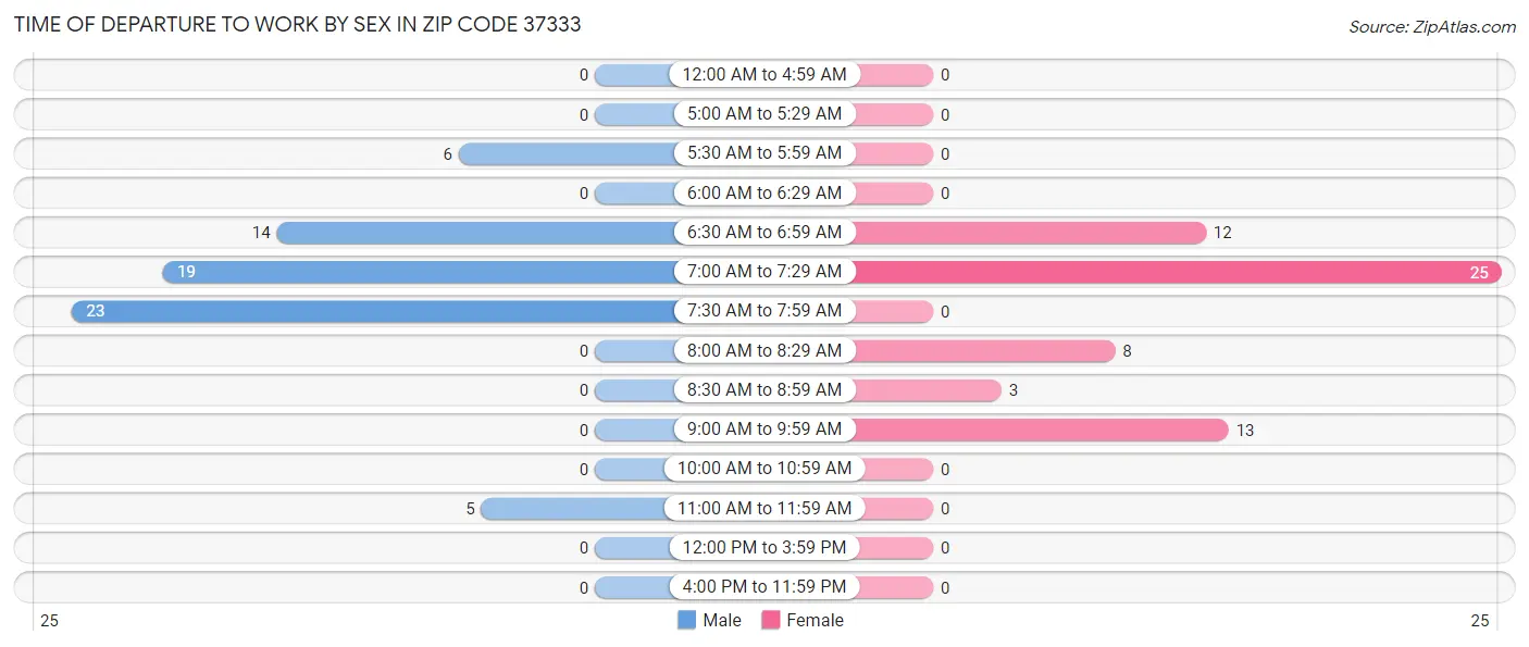 Time of Departure to Work by Sex in Zip Code 37333