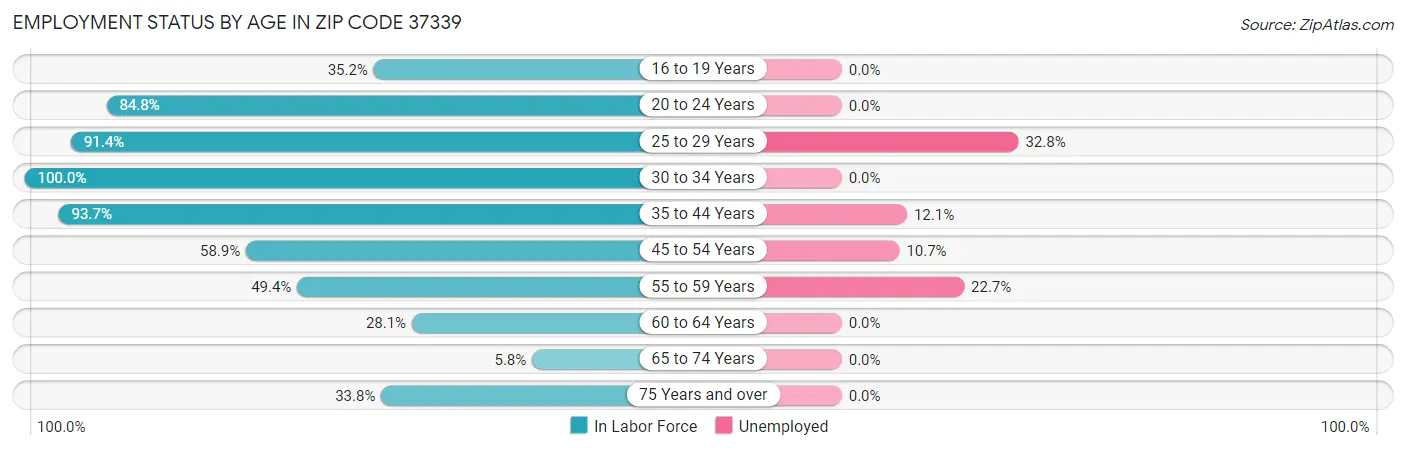 Employment Status by Age in Zip Code 37339