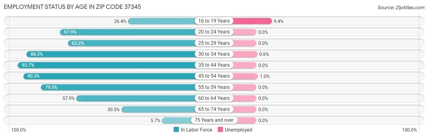 Employment Status by Age in Zip Code 37345