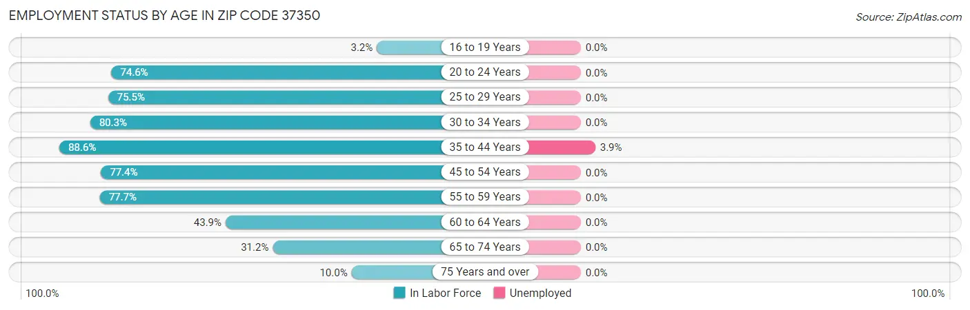 Employment Status by Age in Zip Code 37350