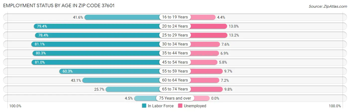 Employment Status by Age in Zip Code 37601