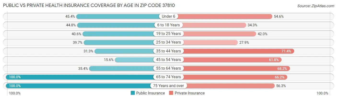 Public vs Private Health Insurance Coverage by Age in Zip Code 37810