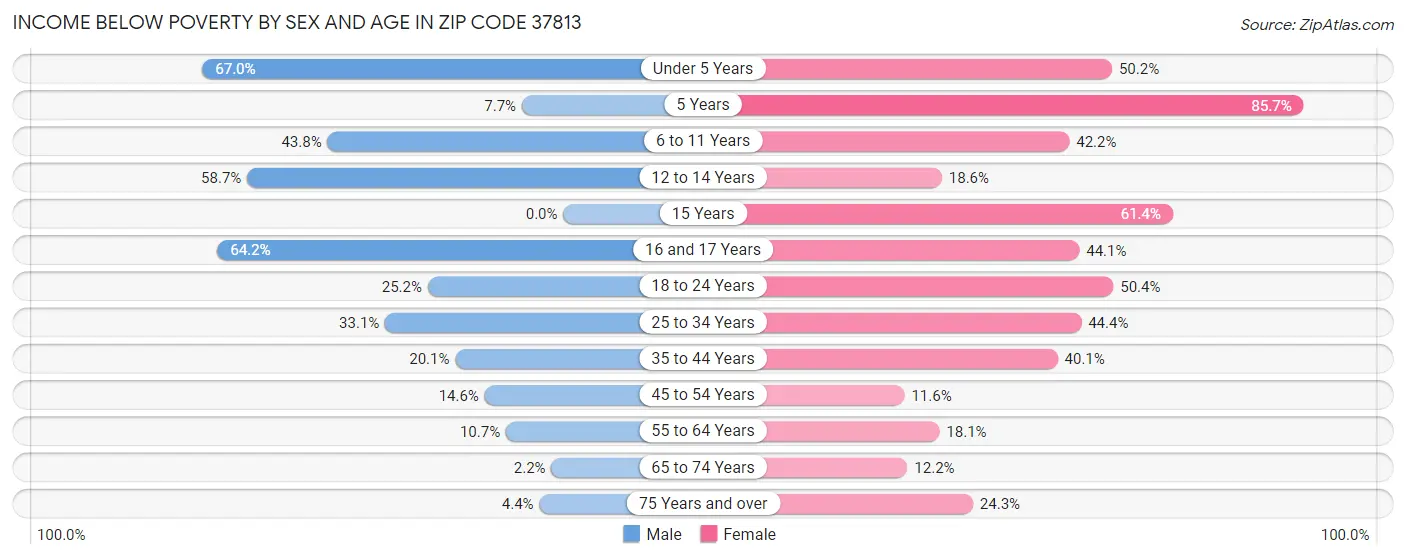 Income Below Poverty by Sex and Age in Zip Code 37813