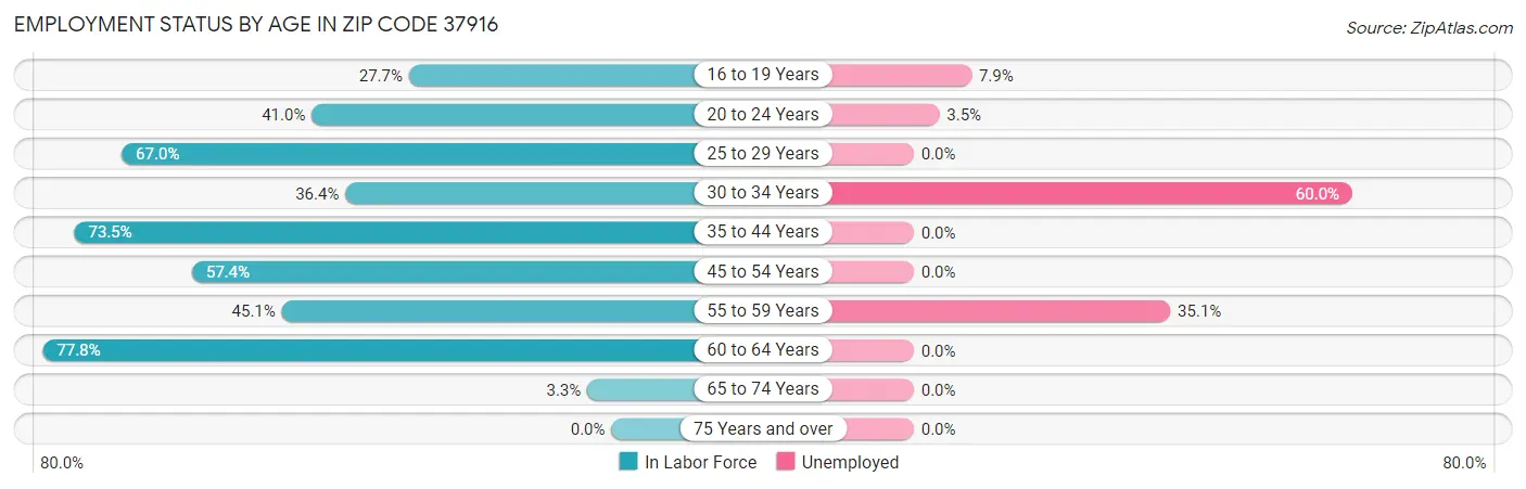 Employment Status by Age in Zip Code 37916