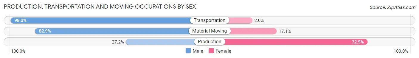 Production, Transportation and Moving Occupations by Sex in Zip Code 38039