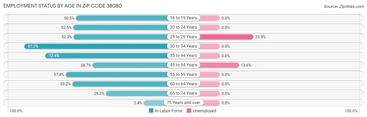 Employment Status by Age in Zip Code 38080