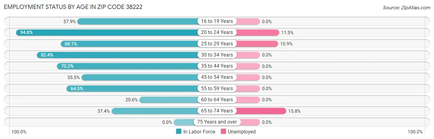 Employment Status by Age in Zip Code 38222