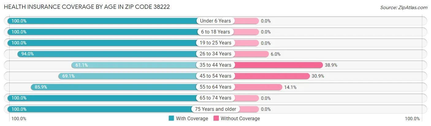 Health Insurance Coverage by Age in Zip Code 38222