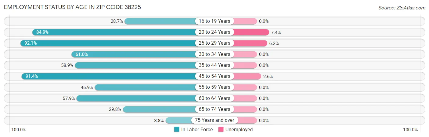 Employment Status by Age in Zip Code 38225