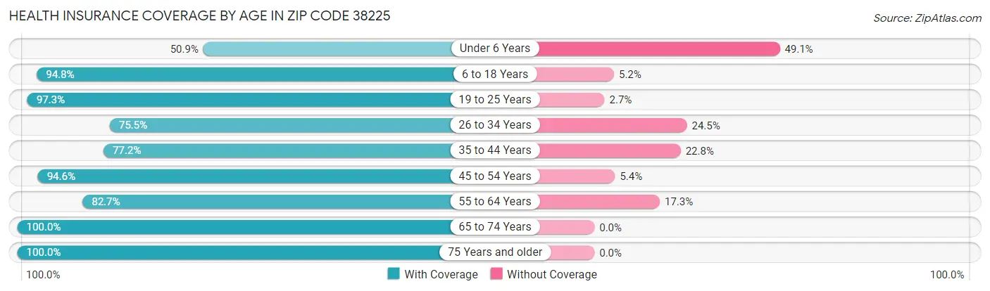 Health Insurance Coverage by Age in Zip Code 38225