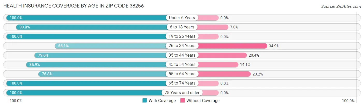 Health Insurance Coverage by Age in Zip Code 38256