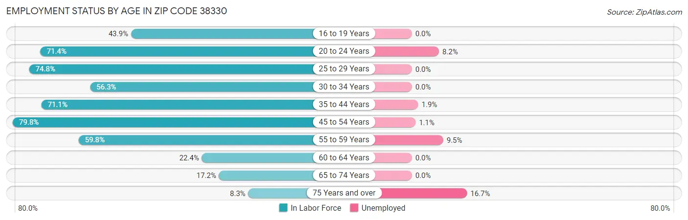 Employment Status by Age in Zip Code 38330