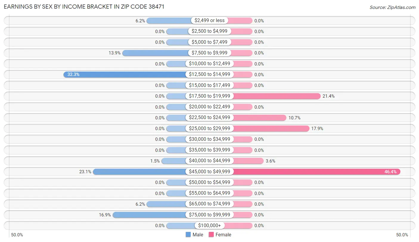 Earnings by Sex by Income Bracket in Zip Code 38471