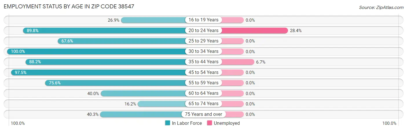Employment Status by Age in Zip Code 38547