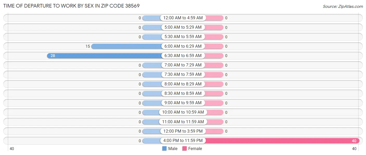 Time of Departure to Work by Sex in Zip Code 38569