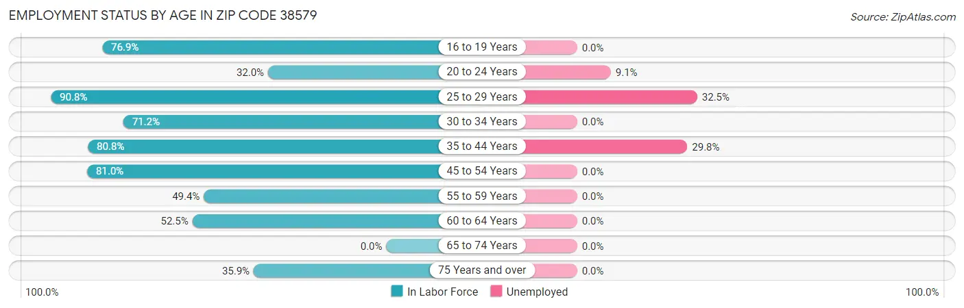 Employment Status by Age in Zip Code 38579