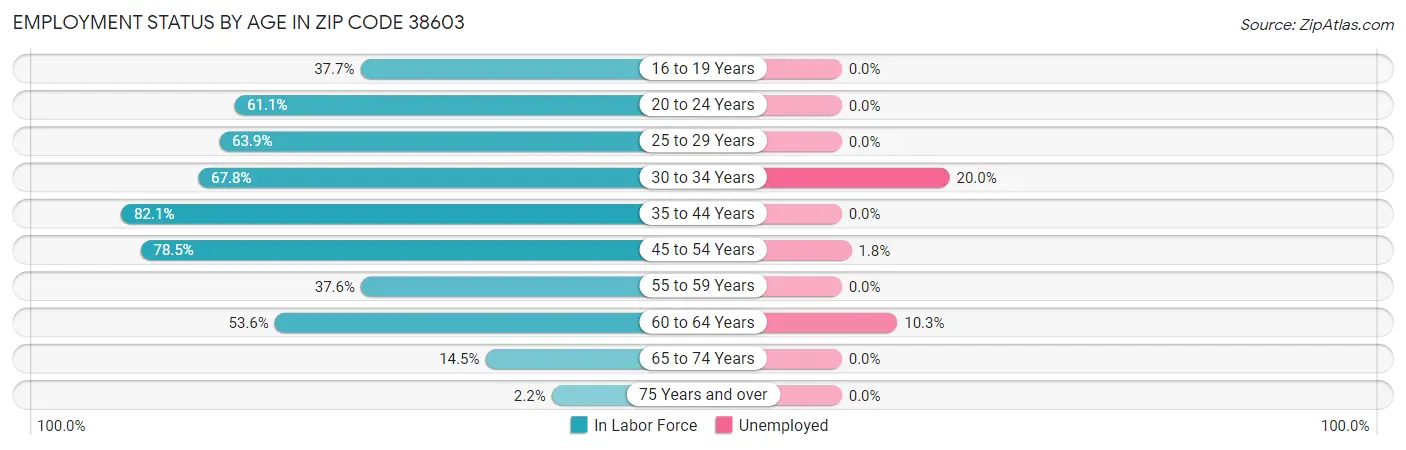 Employment Status by Age in Zip Code 38603