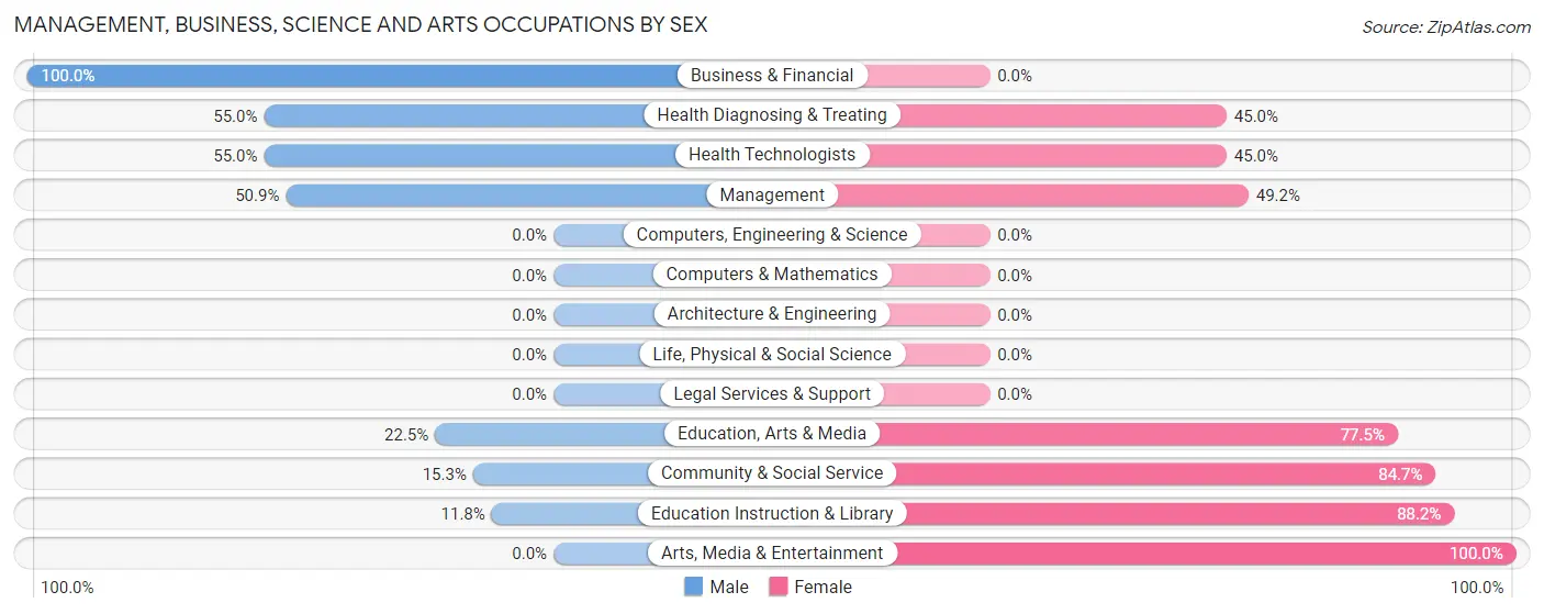Management, Business, Science and Arts Occupations by Sex in Zip Code 38619