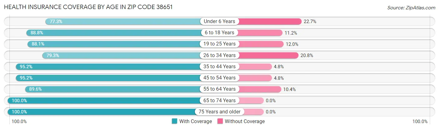Health Insurance Coverage by Age in Zip Code 38651
