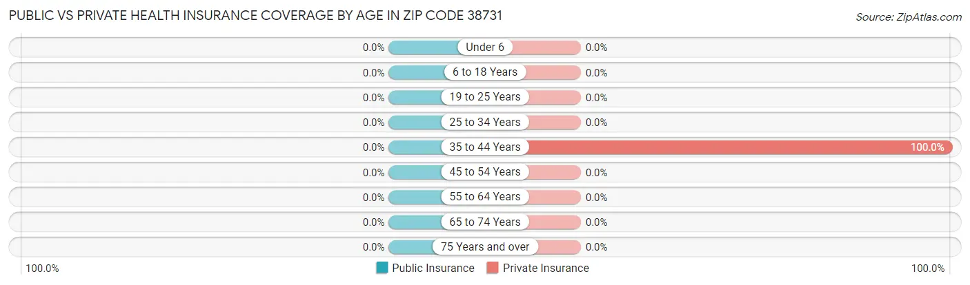 Public vs Private Health Insurance Coverage by Age in Zip Code 38731