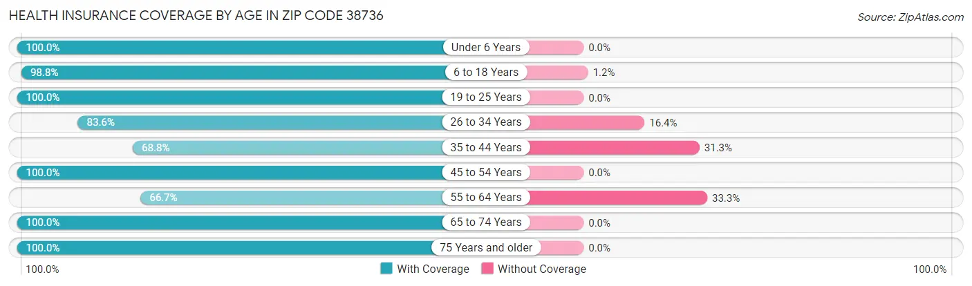 Health Insurance Coverage by Age in Zip Code 38736