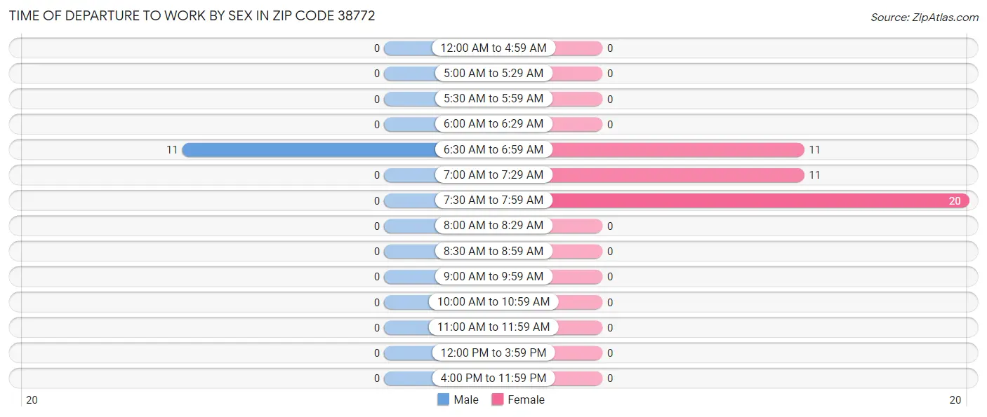 Time of Departure to Work by Sex in Zip Code 38772