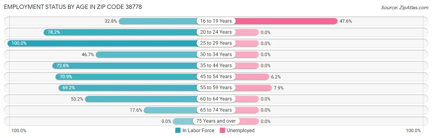 Employment Status by Age in Zip Code 38778