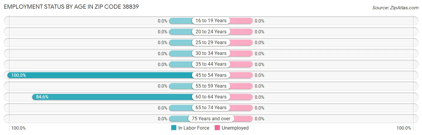 Employment Status by Age in Zip Code 38839
