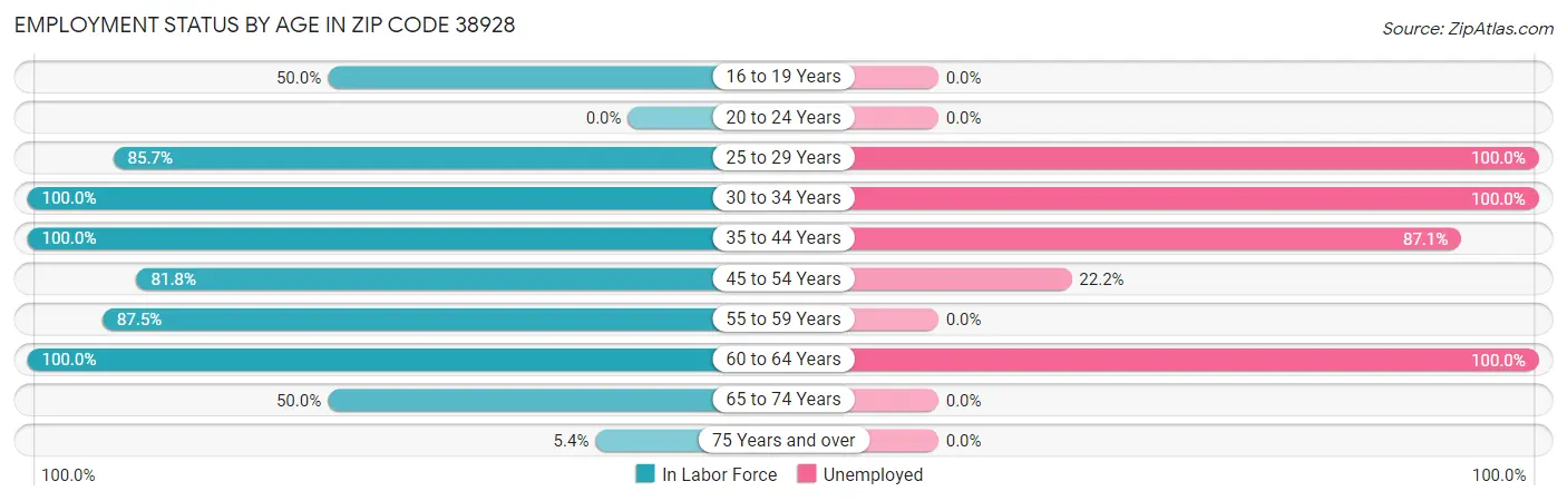 Employment Status by Age in Zip Code 38928