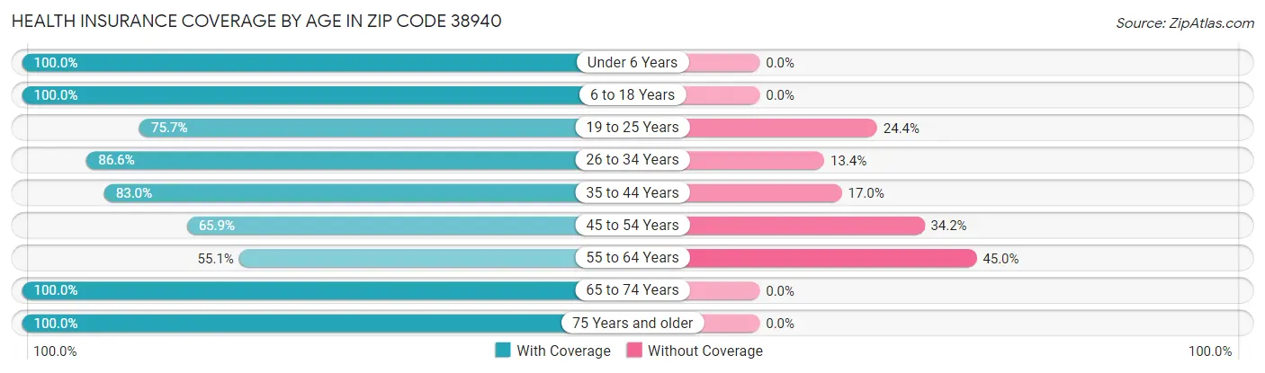 Health Insurance Coverage by Age in Zip Code 38940