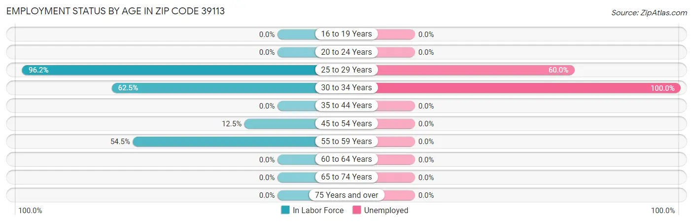 Employment Status by Age in Zip Code 39113