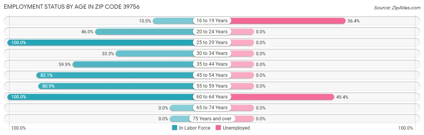 Employment Status by Age in Zip Code 39756