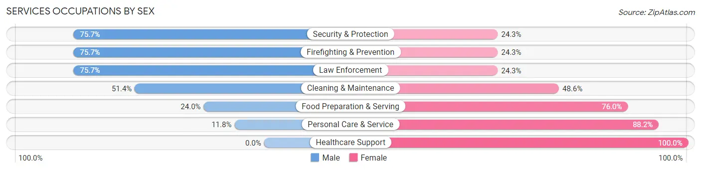 Services Occupations by Sex in Zip Code 39823