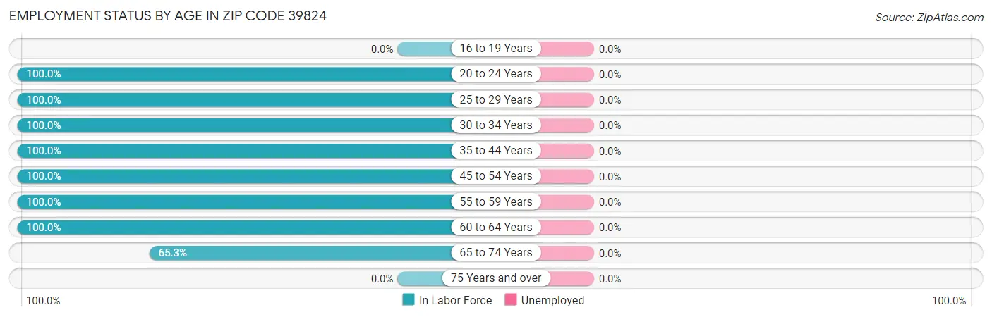 Employment Status by Age in Zip Code 39824