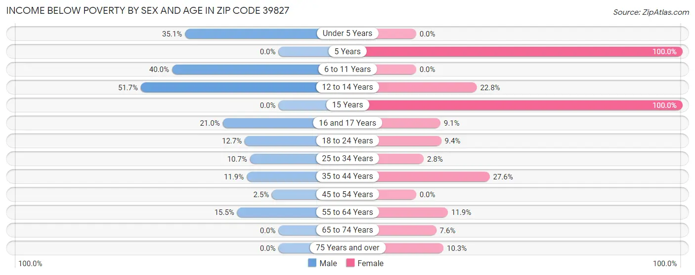 Income Below Poverty by Sex and Age in Zip Code 39827