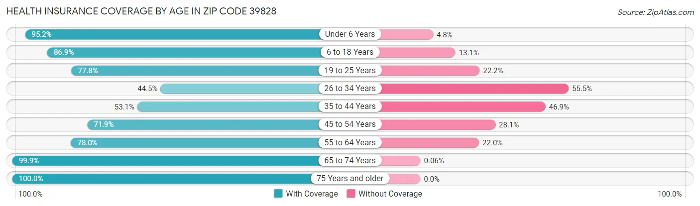 Health Insurance Coverage by Age in Zip Code 39828