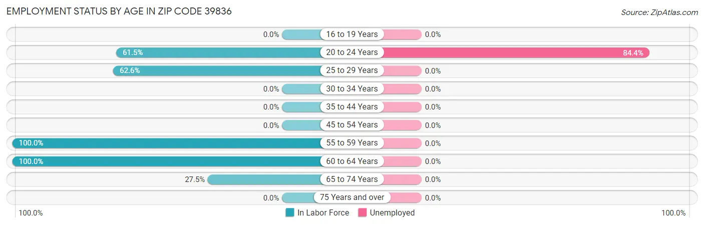 Employment Status by Age in Zip Code 39836