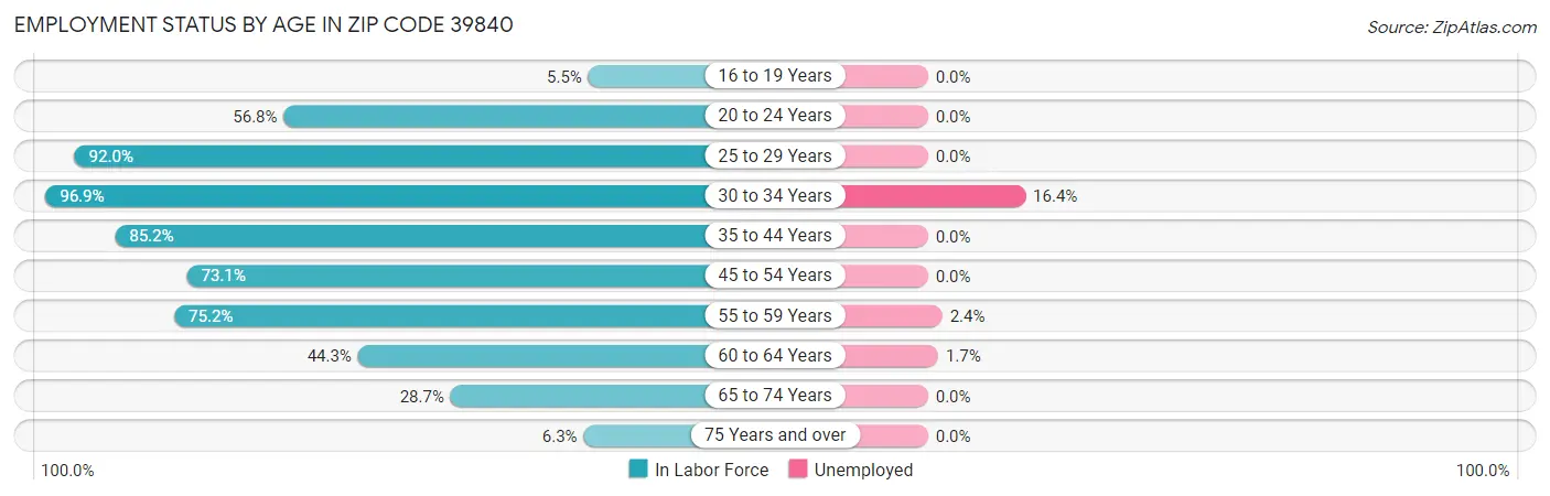 Employment Status by Age in Zip Code 39840