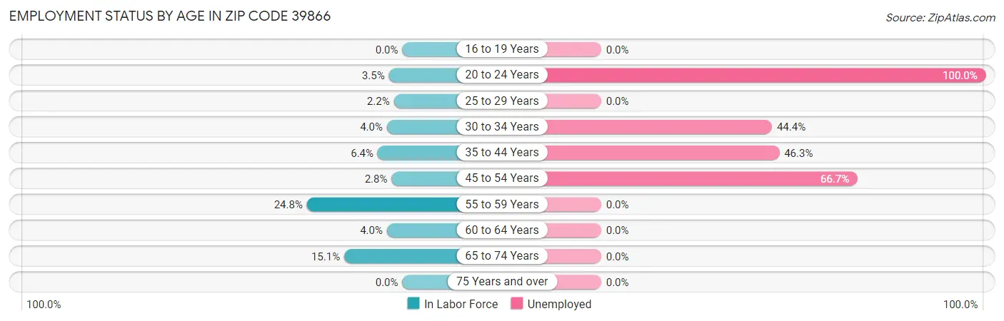Employment Status by Age in Zip Code 39866