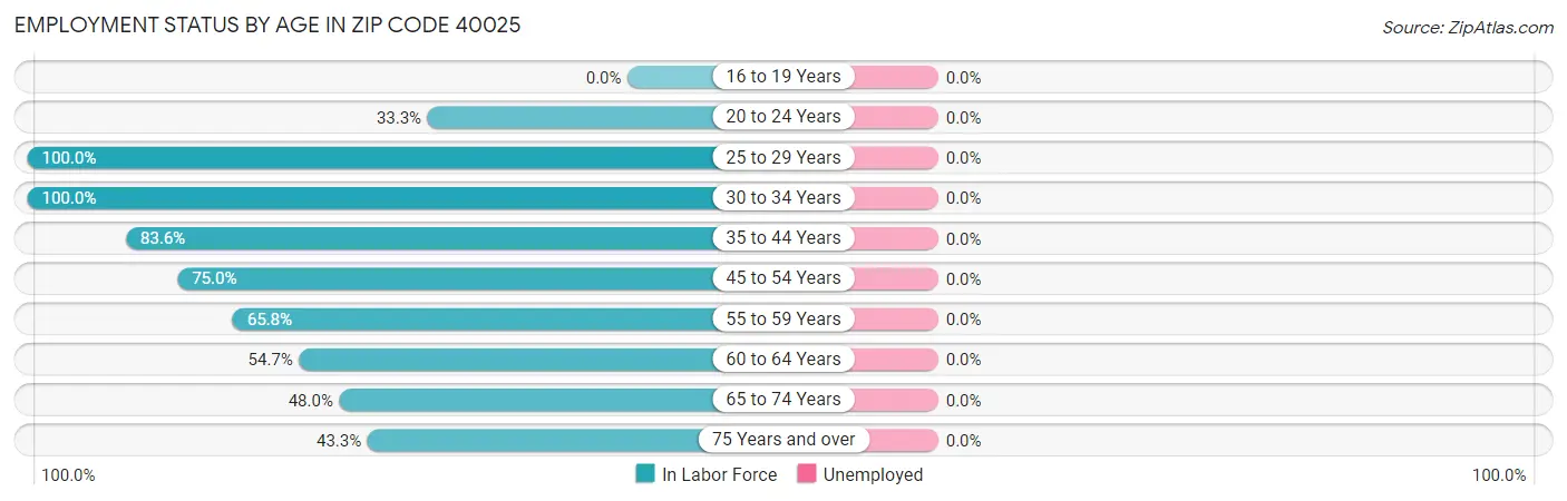 Employment Status by Age in Zip Code 40025