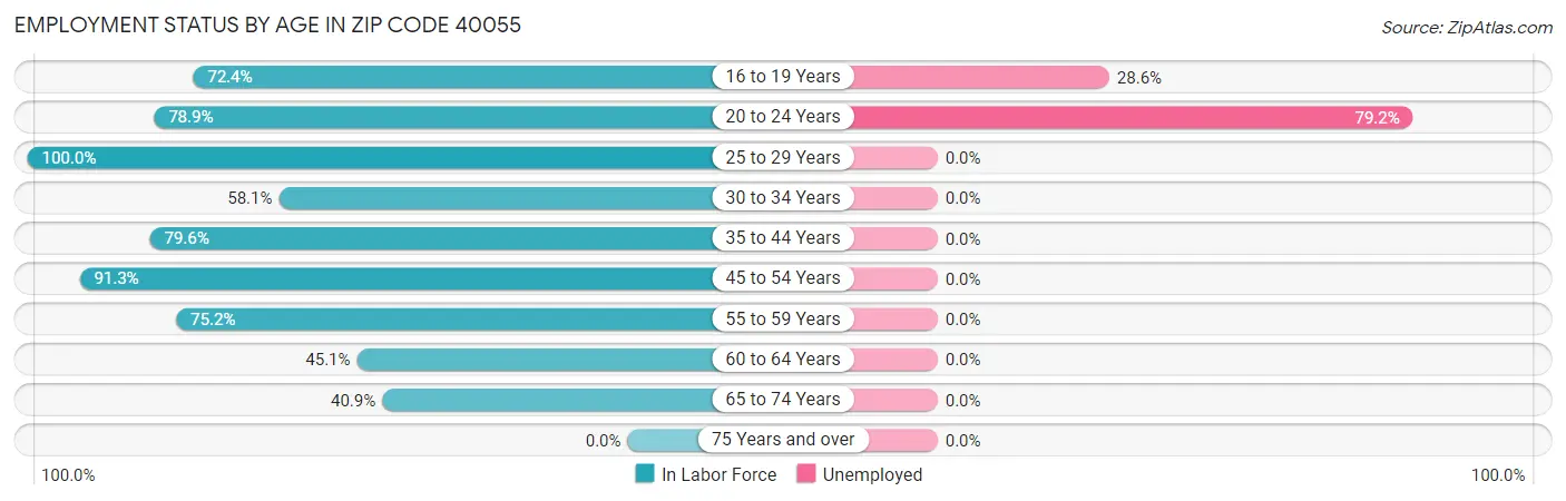 Employment Status by Age in Zip Code 40055