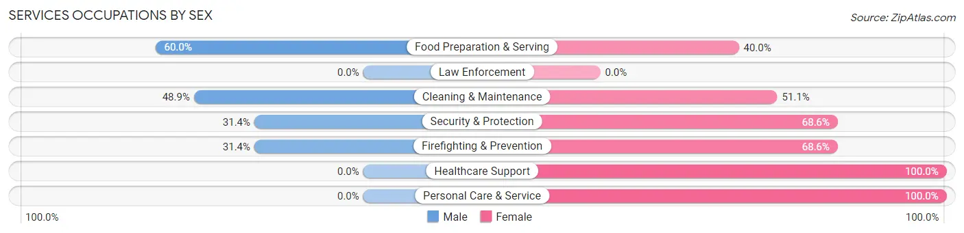 Services Occupations by Sex in Zip Code 40055