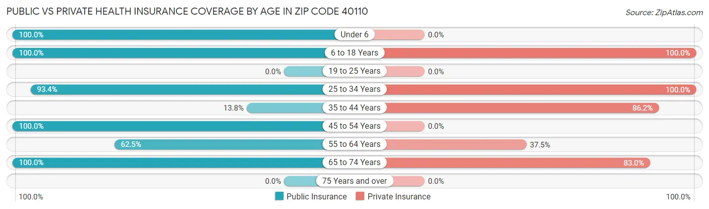 Public vs Private Health Insurance Coverage by Age in Zip Code 40110