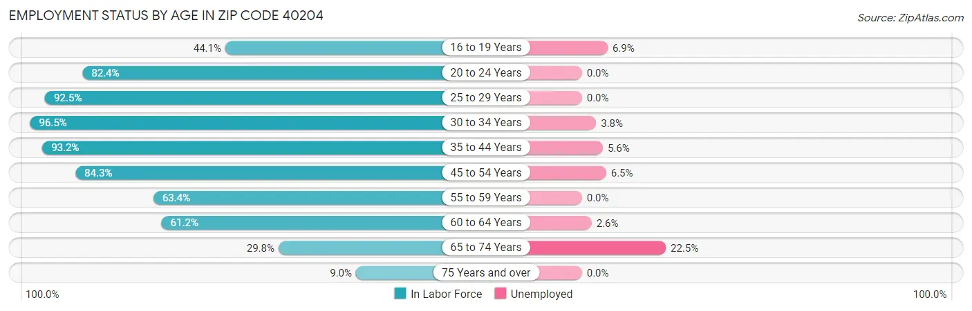 Employment Status by Age in Zip Code 40204