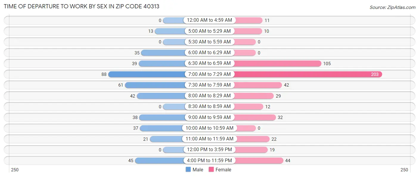 Time of Departure to Work by Sex in Zip Code 40313
