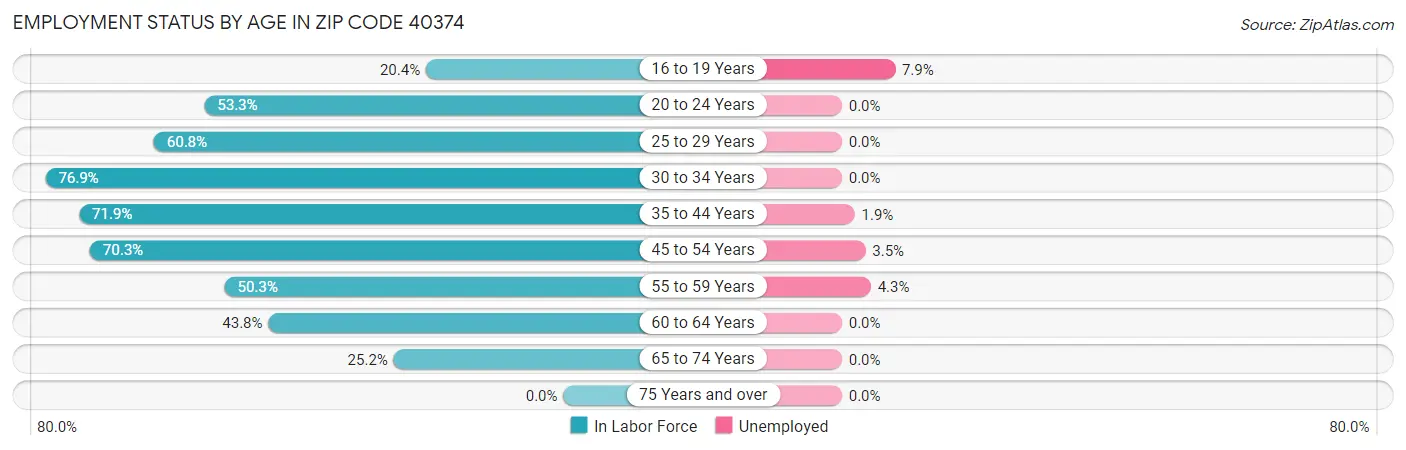 Employment Status by Age in Zip Code 40374