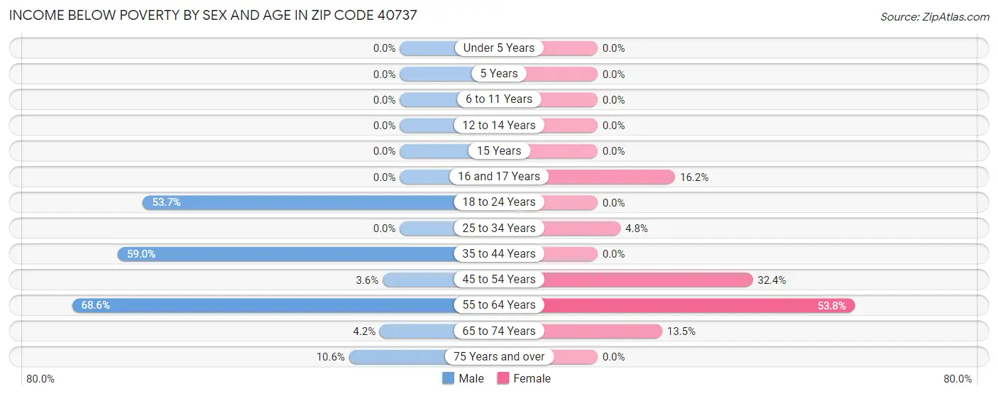 Income Below Poverty by Sex and Age in Zip Code 40737