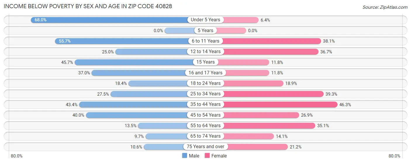 Income Below Poverty by Sex and Age in Zip Code 40828