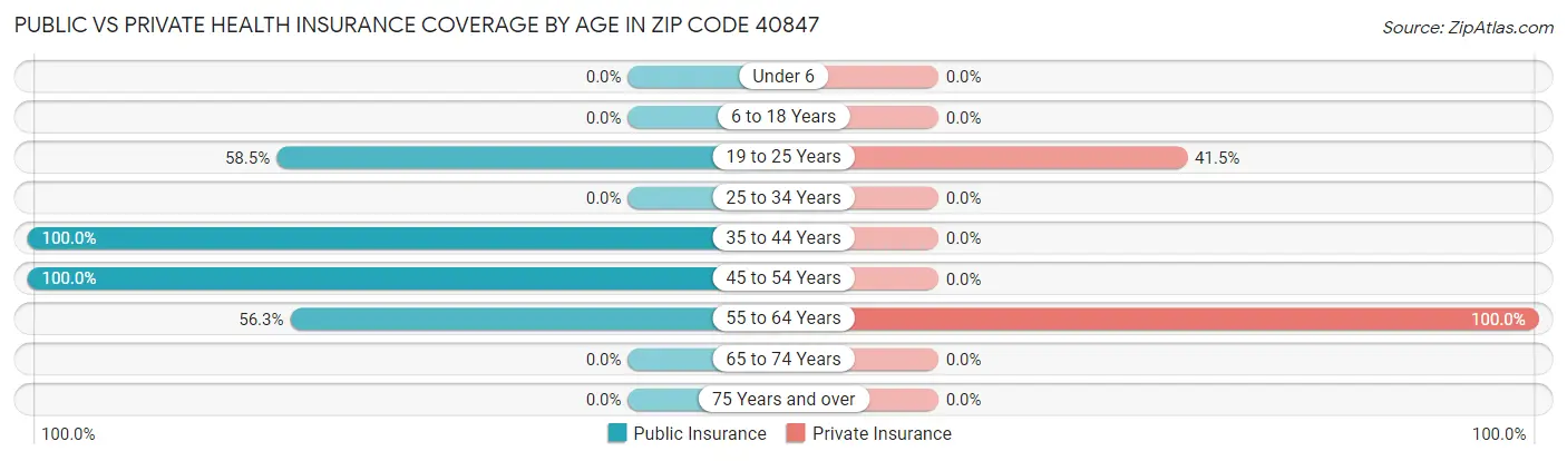 Public vs Private Health Insurance Coverage by Age in Zip Code 40847
