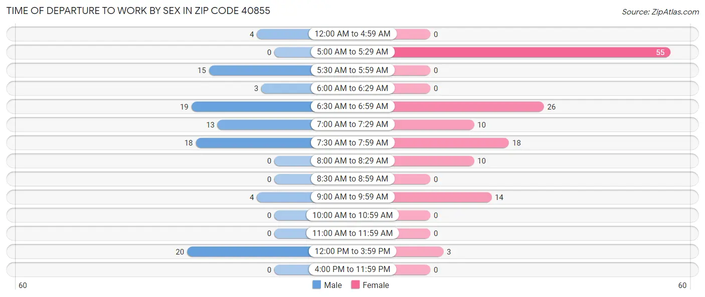 Time of Departure to Work by Sex in Zip Code 40855